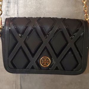 ⚘️Tory Burch Robinson patchwork black leather crossbody bag